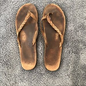 Rainbow Braided Leather Flip Flops